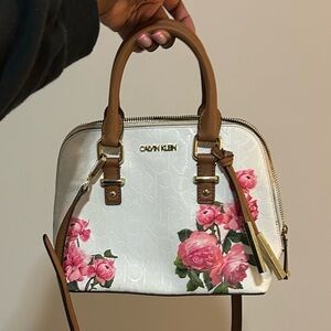 Calvin Klein white purse with roses